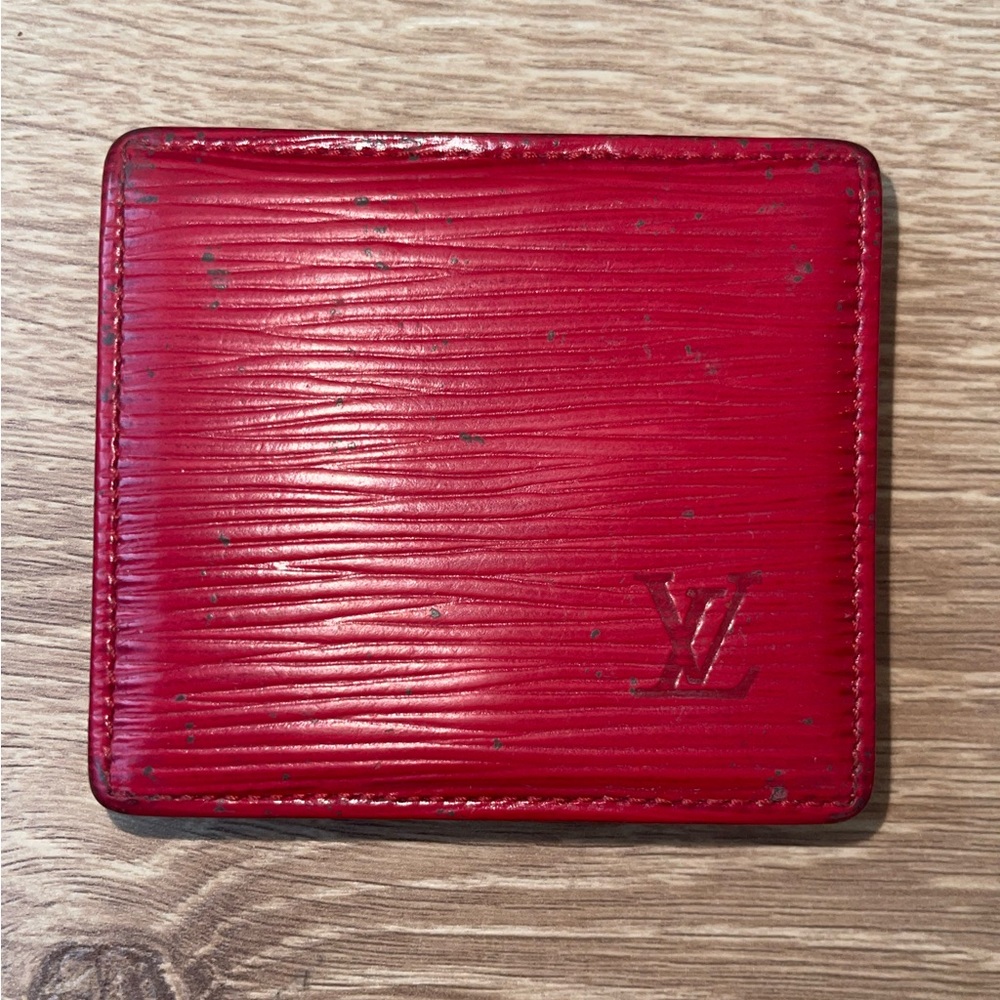Authentic -Used- Louis Vuitton Red Leather Coin Box Wallet